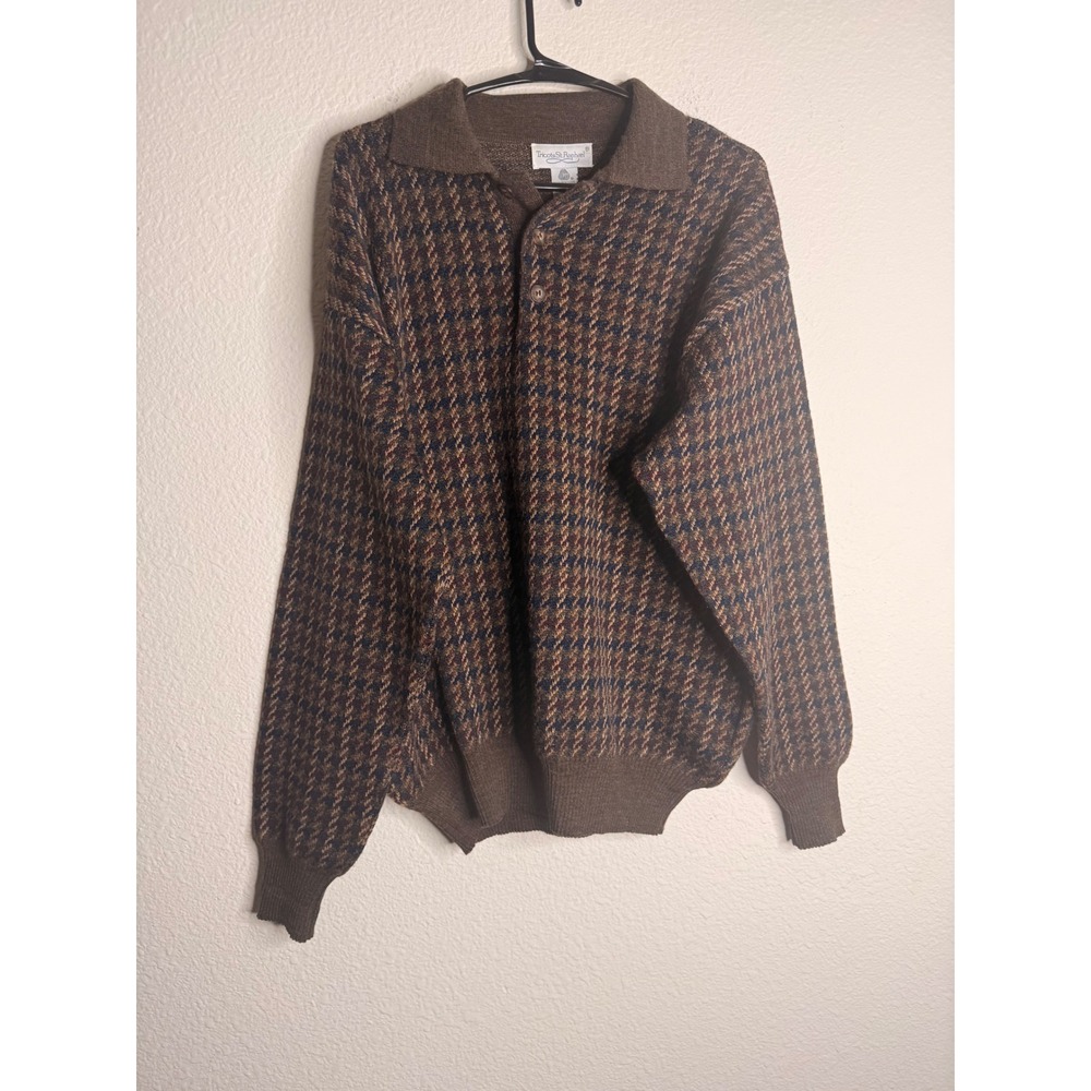 Tricots St. Raphael Polo Sweater Mens Merino Wool Houndstooth M Brown Good